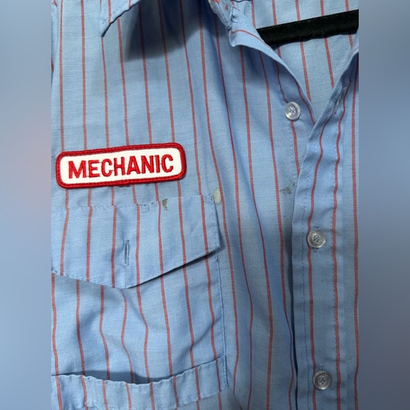 Vintage United Mechanic Work Shirt Sz LG Long Sleeve Blue/Red Stripes Button Up - Picture 4 of 5